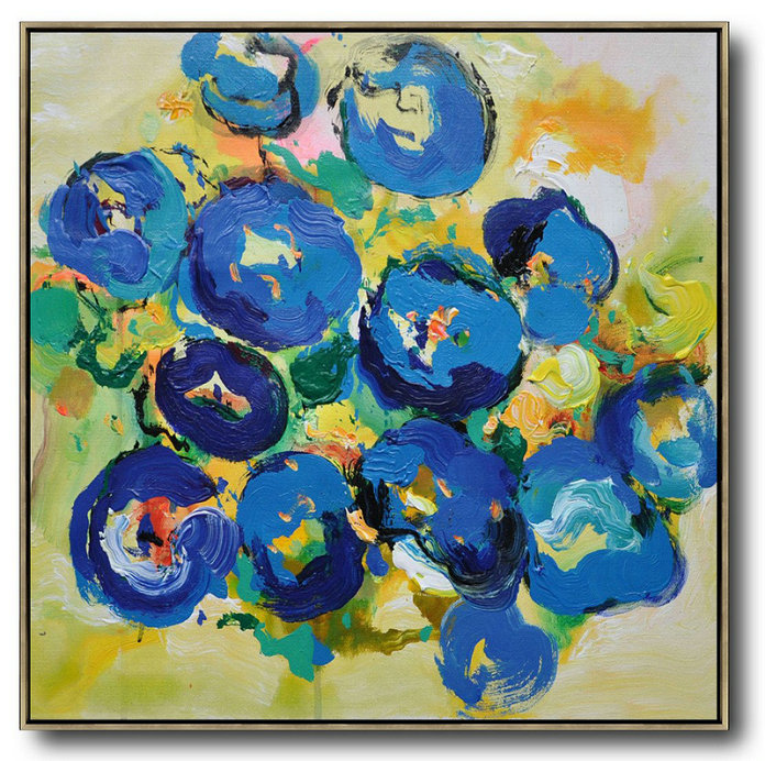 Extra Large Textured Painting On Canvas,Oversized Palette Knife Painting Abstract Flower Painting On Canvas,Wall Art Painting,Yellow,Blue,Green.etc